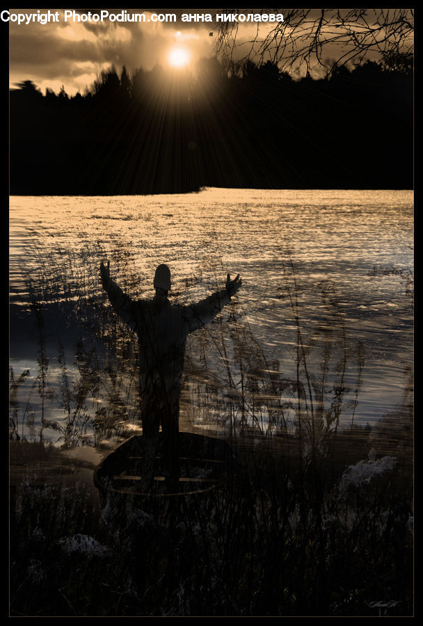 People, Person, Human, Silhouette, Boat, Dinghy, Leisure Activities