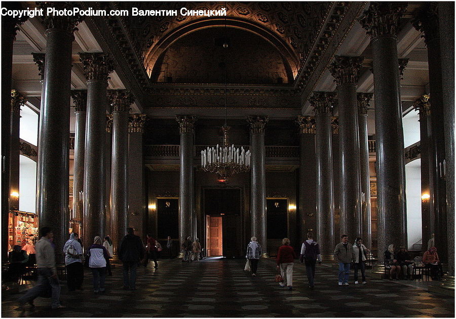 Column, Pillar, Aisle, Corridor, Building, Ballroom, Indoors