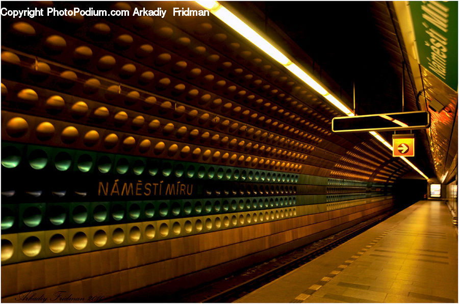 Subway, Train, Train Station, Vehicle, Corridor, Building, Lighting