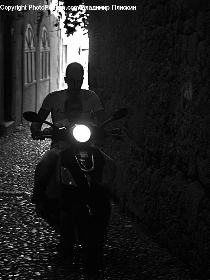 Motor Scooter, Motorcycle, Vespa, Scooter, Vehicle, Lighting, Alley