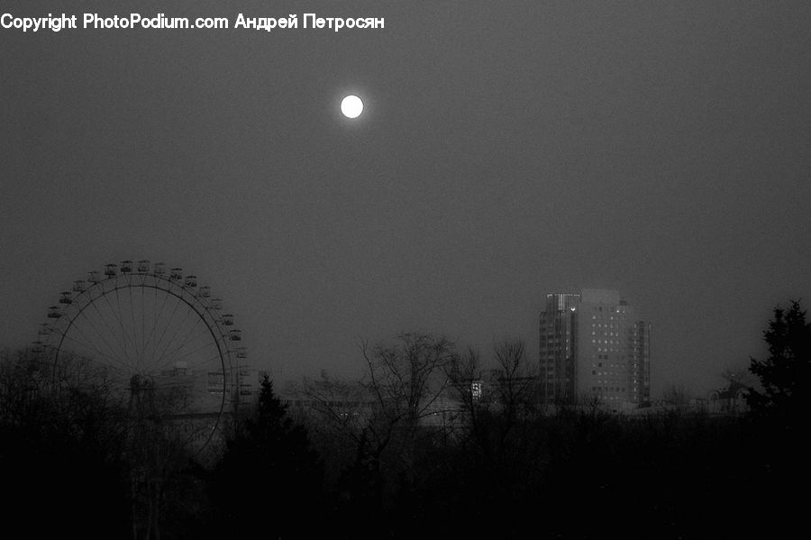 Astronomy, Moon, Night, Outdoors, Space, Ferris Wheel, Plant