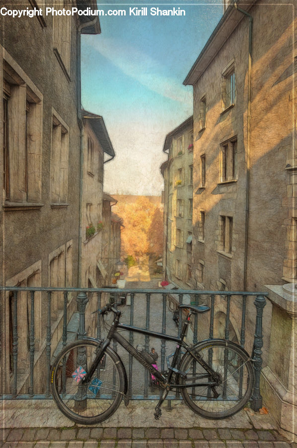 Bicycle, Bike, Vehicle, Brick, Balcony, Cobblestone, Pavement