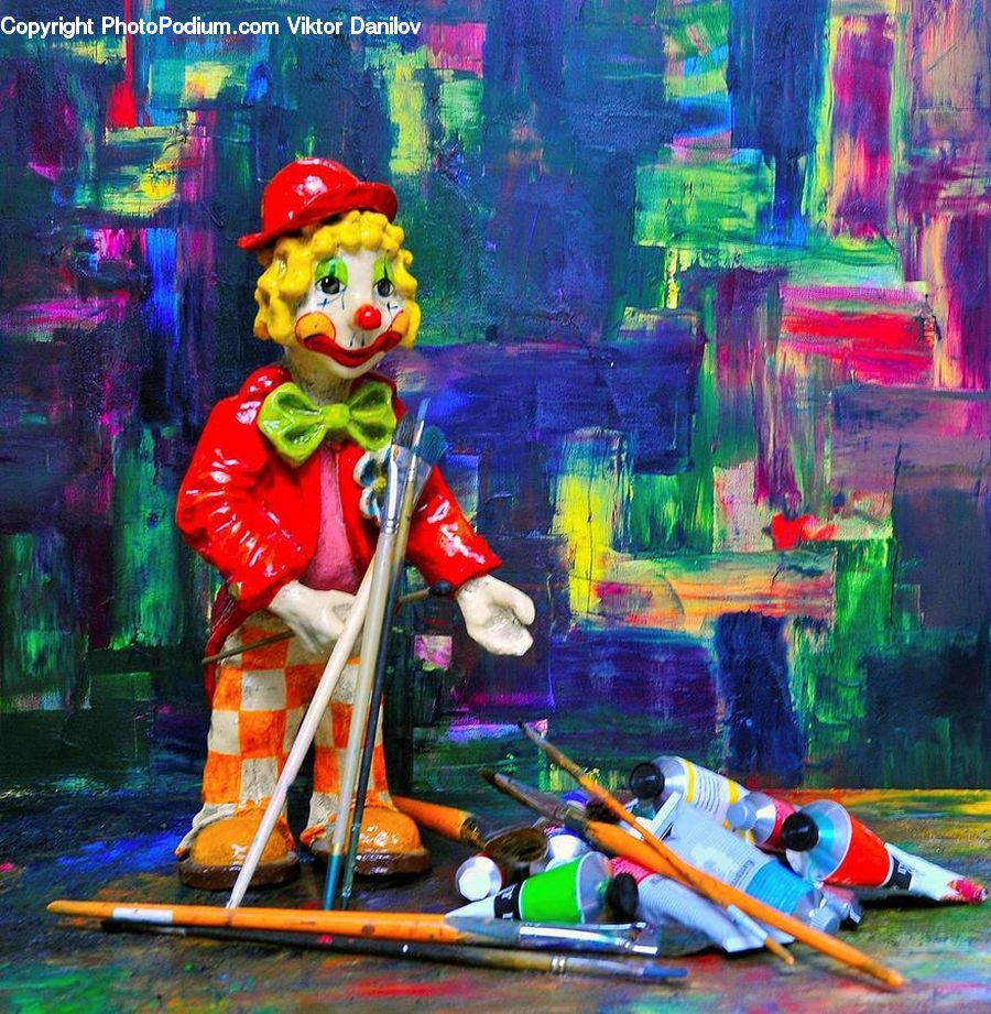 People, Person, Human, Clown, Performer, Art, Paint Container