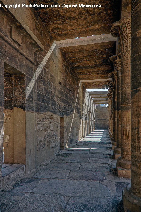 Corridor, Column, Pillar, Banister, Handrail, Brick, Rock