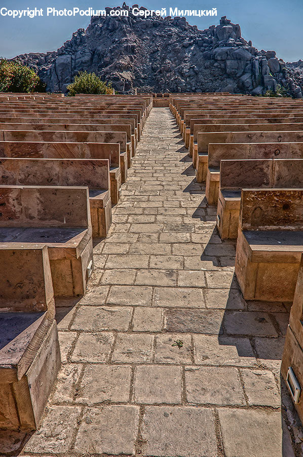 Brick, Bench, Roof, Lumber, Flagstone, Amphitheater, Amphitheatre