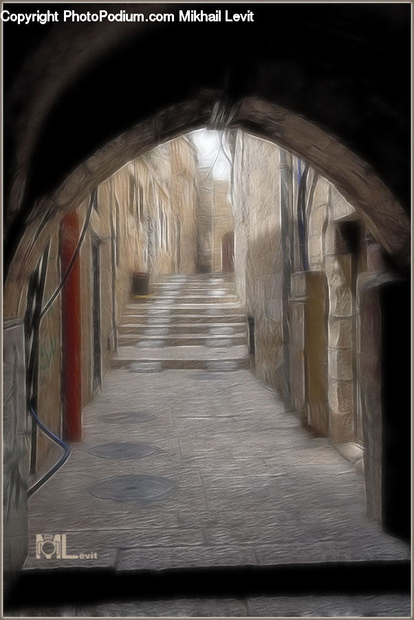Arch, Arched, Alley, Alleyway, Road, Street, Town