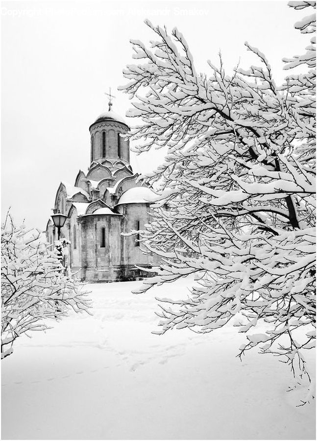 Drawing, Sketch, Ice, Outdoors, Snow, Architecture, Church