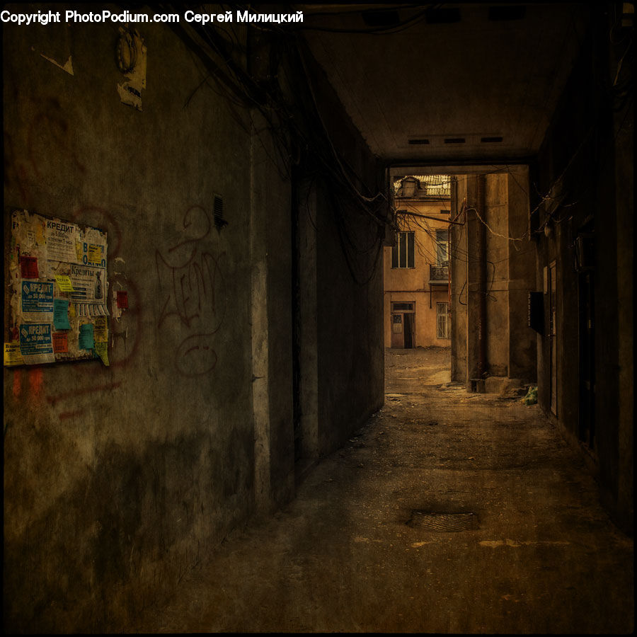 Corridor, Alley, Alleyway, Road, Street, Town, Bunker