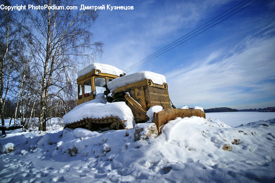 Ice, Outdoors, Snow, Bulldozer, Tractor, Vehicle, Bus