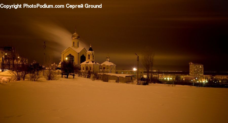 Architecture, Church, Worship, Ice, Outdoors, Snow, Night