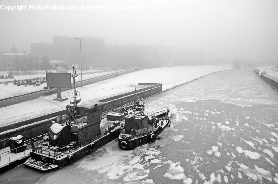 Barge, Boat, Tugboat, Vessel, Ice, Outdoors, Snow