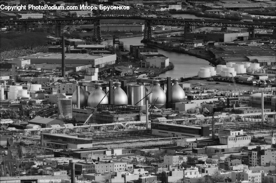 Aerial View, City, Downtown, Factory, Urban, Architecture, Dome