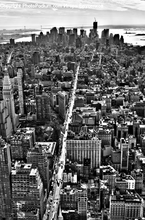 Aerial View, City, Downtown, Metropolis, Urban, Building, High Rise