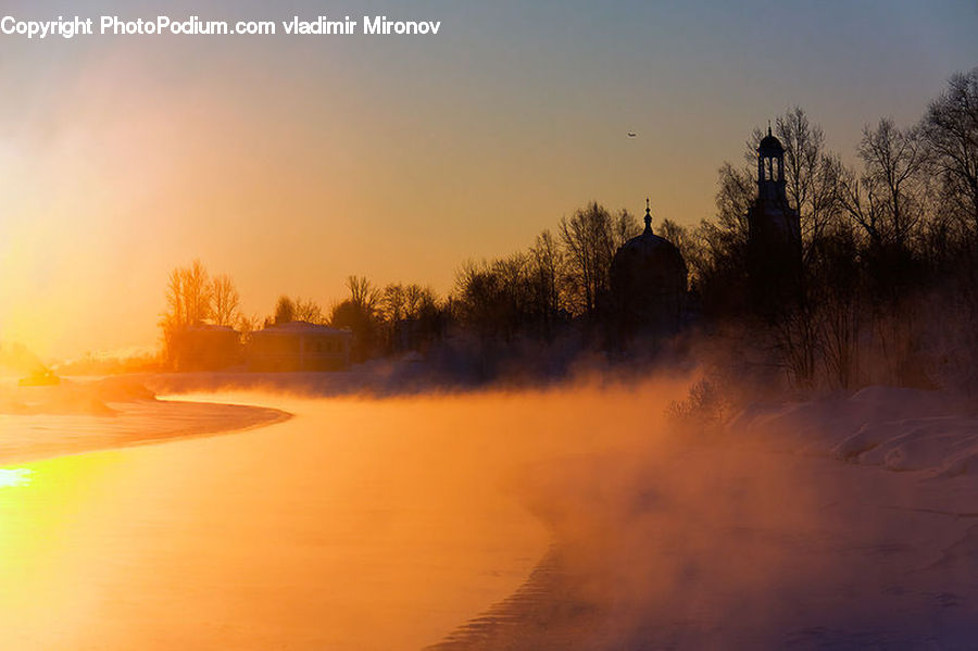 Dawn, Dusk, Sky, Sunrise, Sunset, Fog, Dirt Road