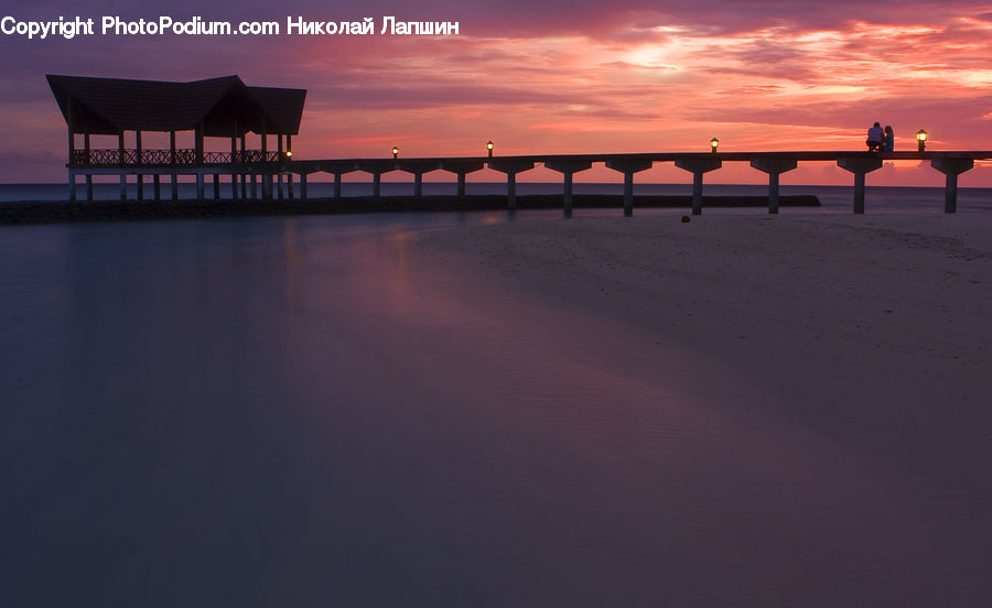 Dock, Pier, Dawn, Dusk, Red Sky, Sky, Sunrise