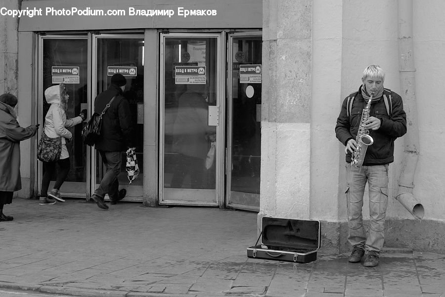People, Person, Human, Musical Instrument, Saxophone, Bag, Briefcase