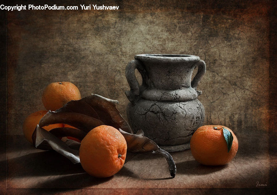 Citrus Fruit, Fruit, Orange, Pot, Pottery