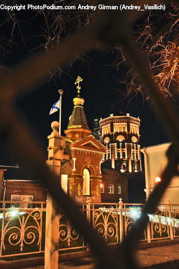 Night, Outdoors, Architecture, Bell Tower, Clock Tower, Tower, Castle