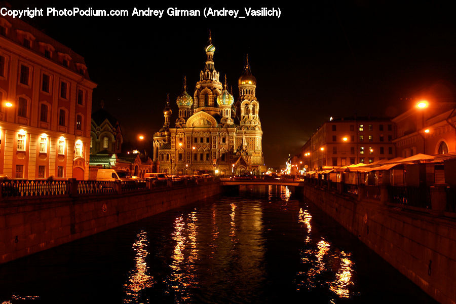 Night, Outdoors, Building, Architecture, City, Downtown, Plaza