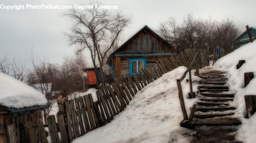 Tree Stump, Ice, Outdoors, Snow, Building, Cottage, Housing
