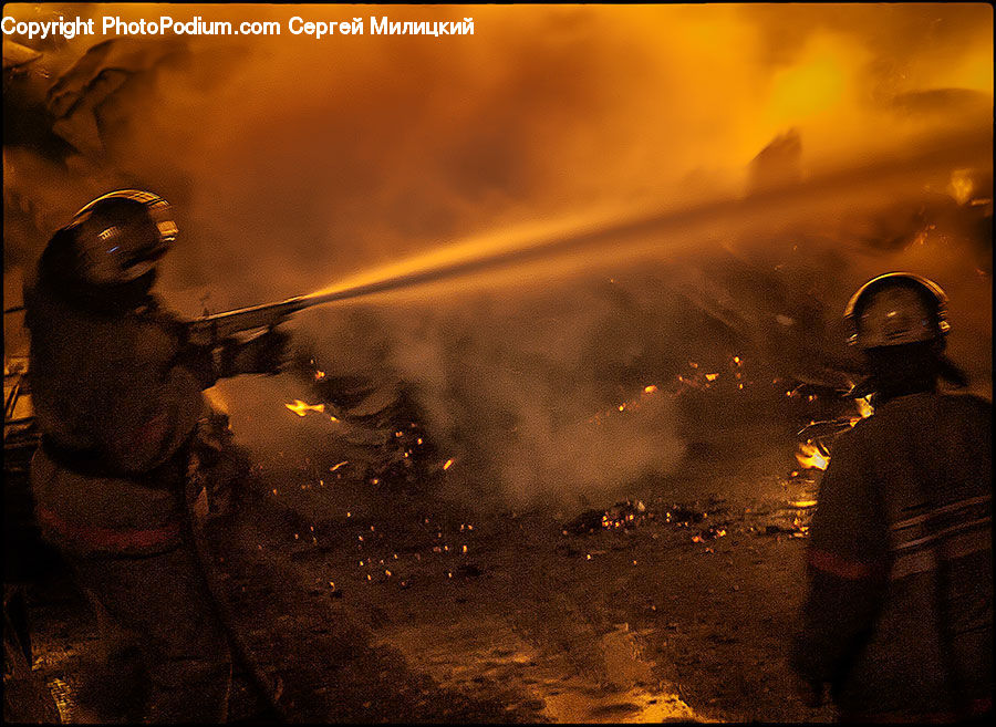 Fireman, Person, People, Human, Asphalt, Tarmac, Costume