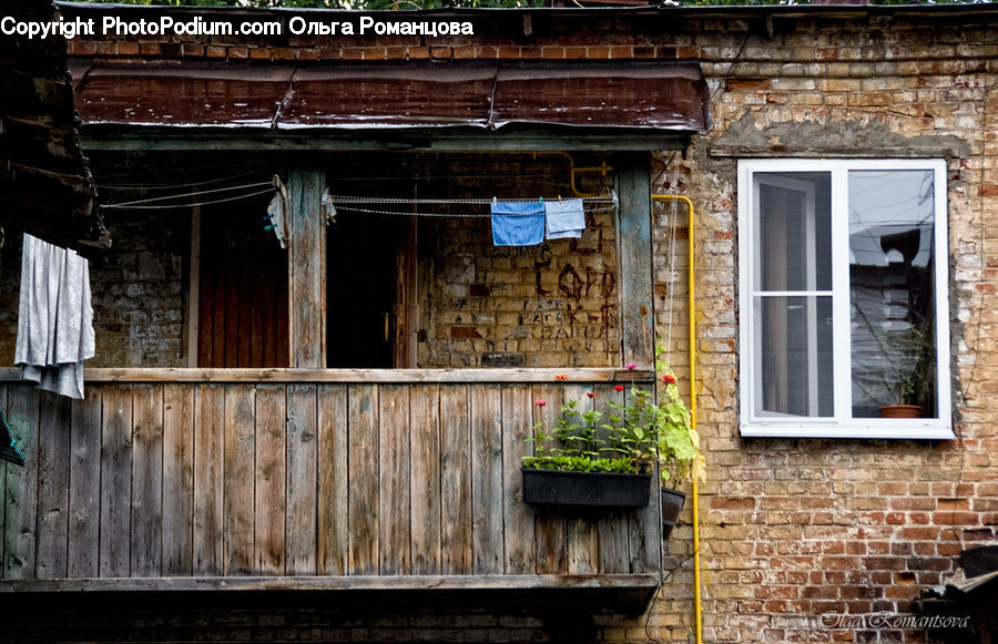 Balcony, Wood, Brick, Herbal, Herbs, Plant, Planter