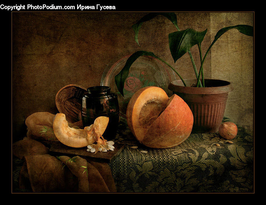 Pot, Pottery, Plant, Potted Plant, Art, Painting, Still Life