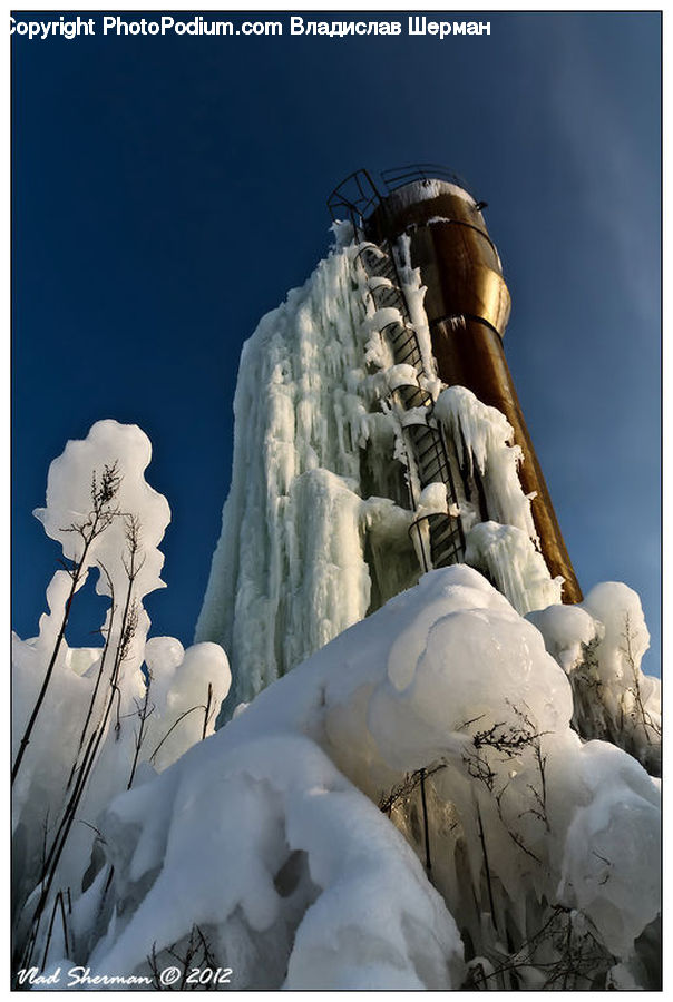 Factory, Ice, Outdoors, Snow, Architecture, Bell Tower, Clock Tower