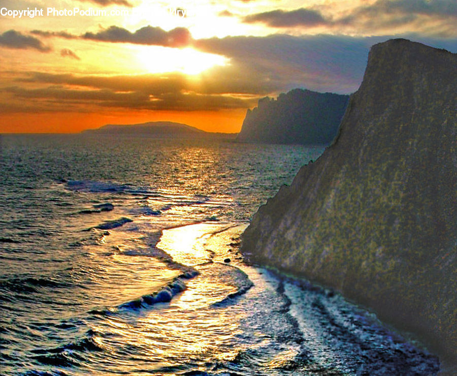 Coast, Outdoors, Sea, Water, Cliff, Dawn, Dusk