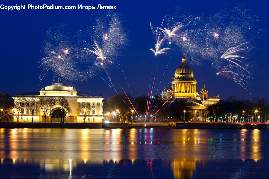 Fireworks, Night, Parliament, City, Downtown, Outdoors, Urban