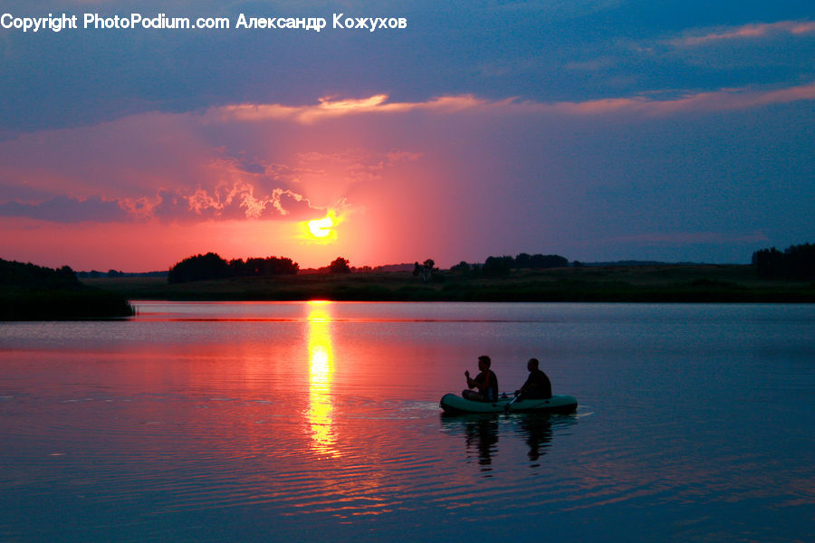 Boat, Canoe, Rowboat, Dawn, Dusk, Red Sky, Sky