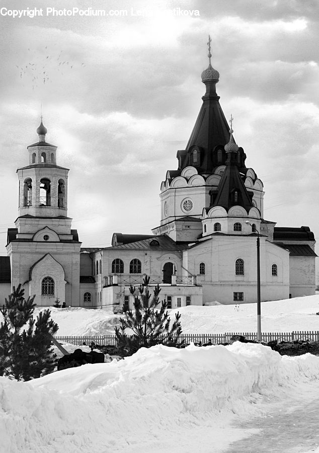 Architecture, Church, Worship, Ice, Outdoors, Snow, Bell Tower