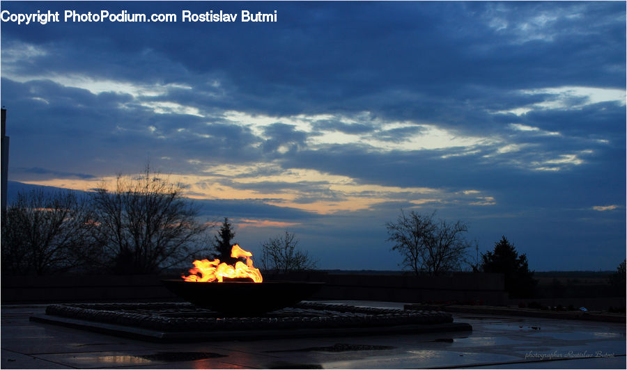 Fire, Flame, Boat, Dinghy, Dawn, Dusk, Sky