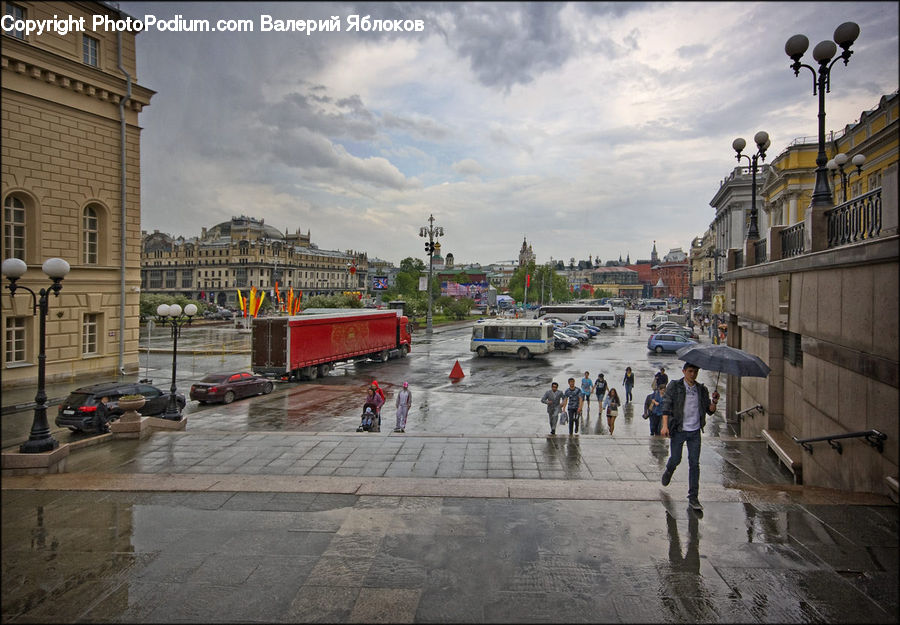 Architecture, Downtown, Plaza, Town Square, Road, Street, Town