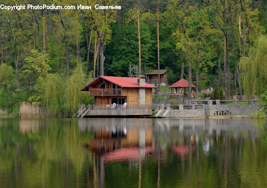 Building, Cottage, Housing, Outdoors, Pond, Water, Cabin