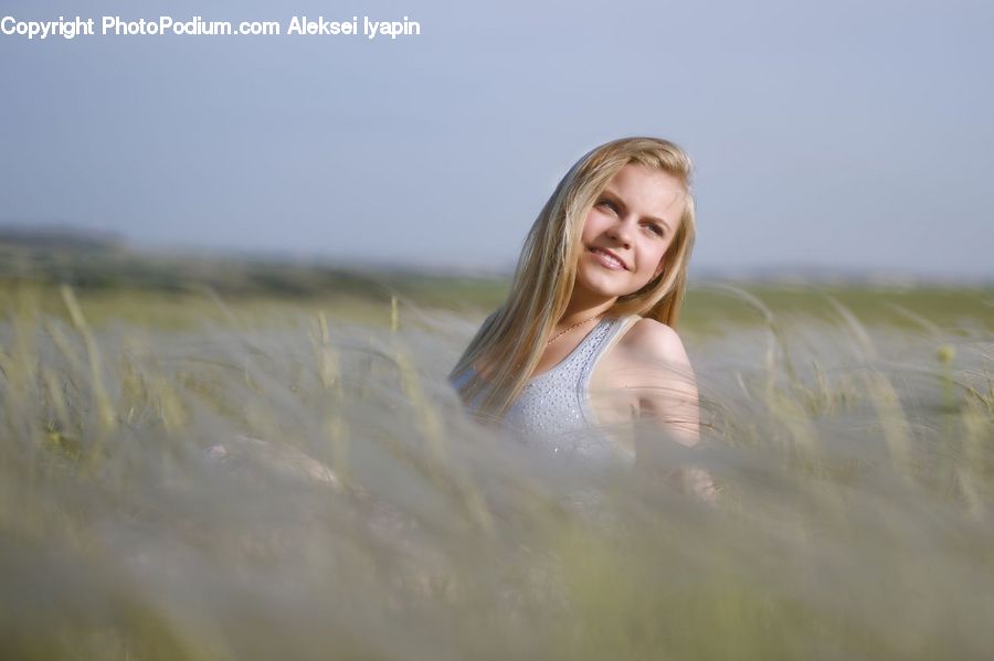 Blonde, Female, Person, Woman, Field, Grass, Grassland