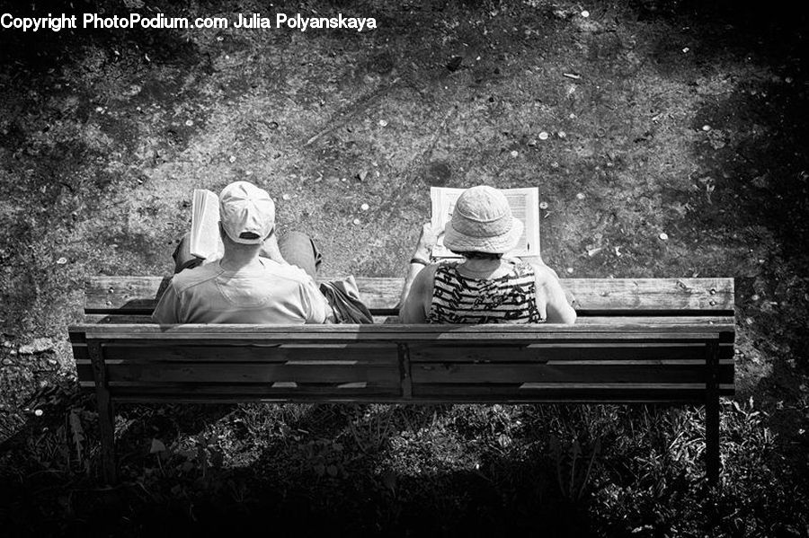 People, Person, Human, Bench, Plant, Potted Plant, Reading