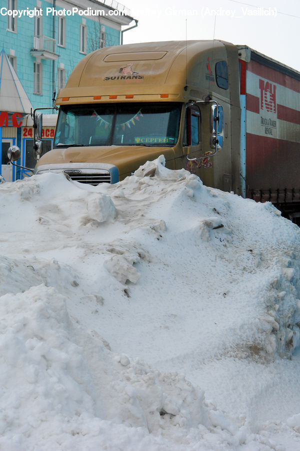 Moving Van, Van, Ice, Outdoors, Snow, Blizzard, Weather