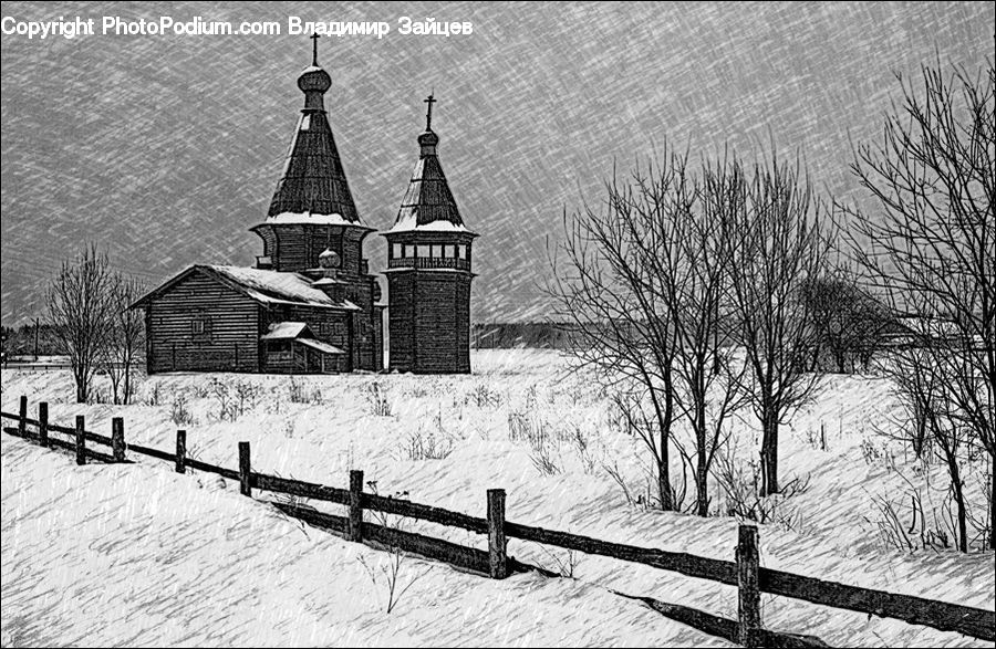 Ice, Outdoors, Snow, Fence, Architecture, Spire, Steeple
