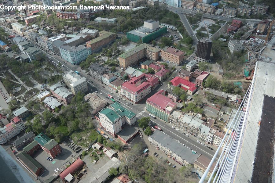 Aerial View, City, Downtown, Bus, Vehicle, Metropolis, Urban