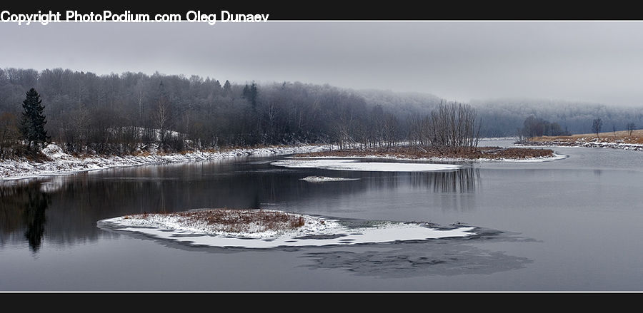 Ice, Outdoors, Snow, Water, River, Forest, Vegetation