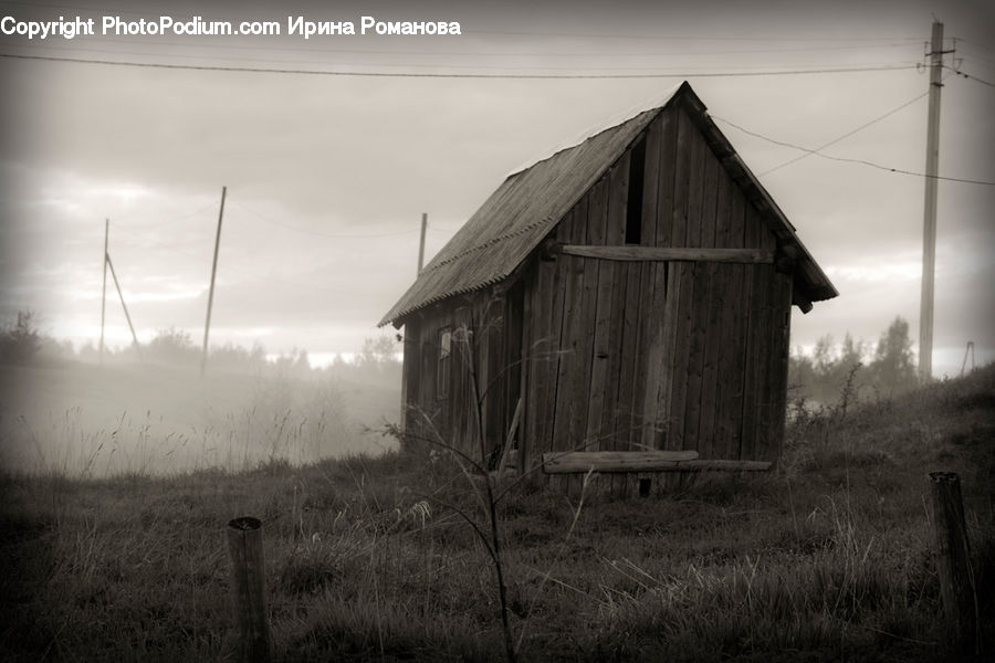 Cabin, Hut, Rural, Shack, Shelter, Fog, Countryside
