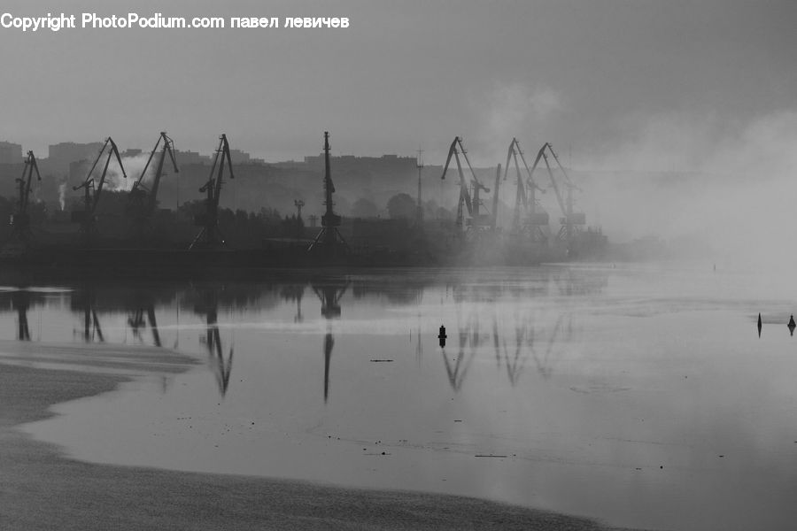 Fog, Pollution, Smog, Smoke, Constriction Crane, Oilfield, Barge