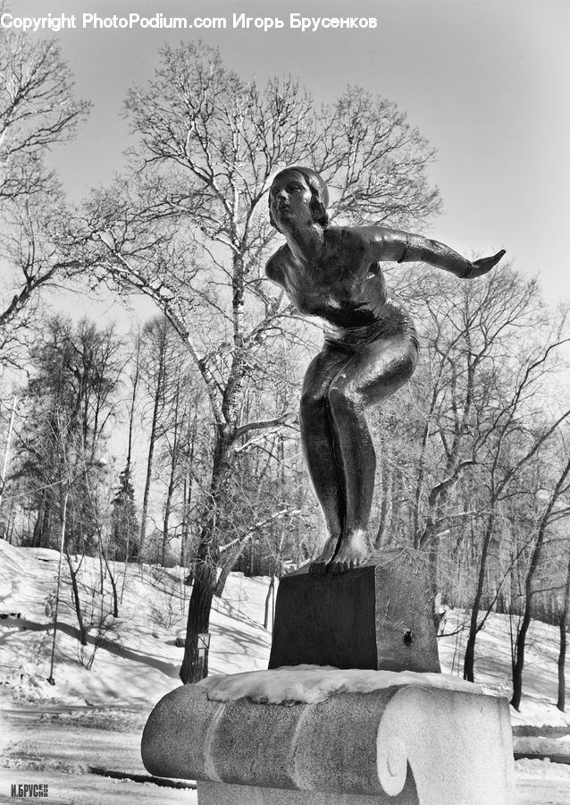 Art, Sculpture, Statue, Ice, Outdoors, Snow, Frost