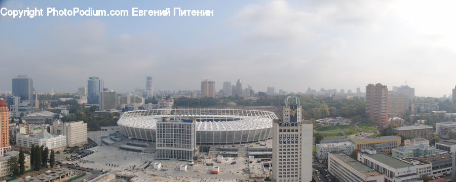 Arena, Aerial View, City, Downtown, Urban, Metropolis, Intersection