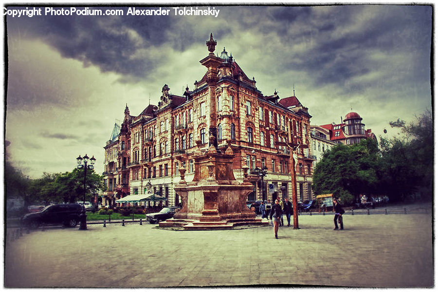 Automobile, Car, Vehicle, Architecture, Mansion, Building, Downtown