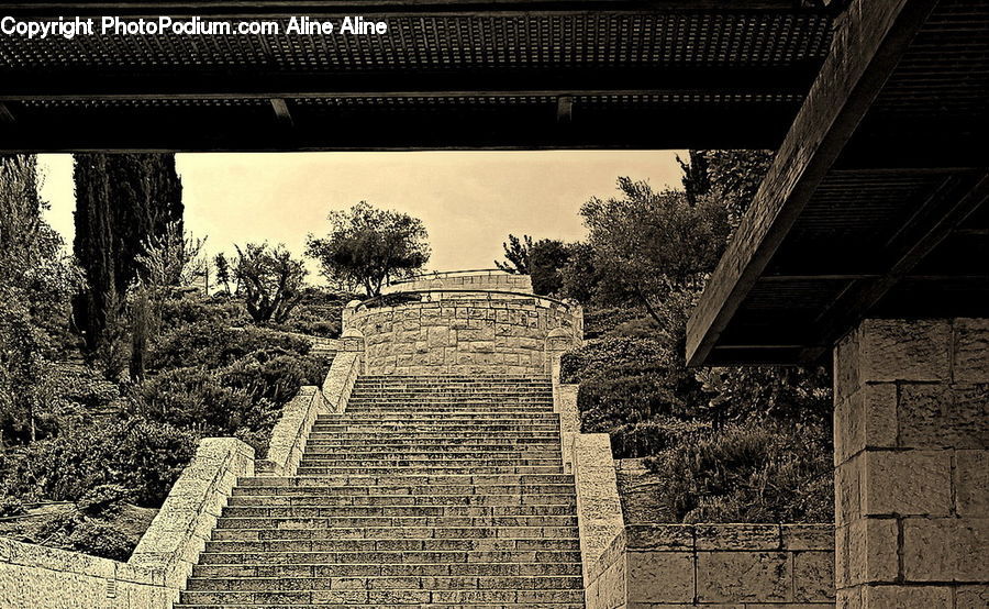 Cobblestone, Pavement, Walkway, Freeway, Overpass, Brick, Silhouette