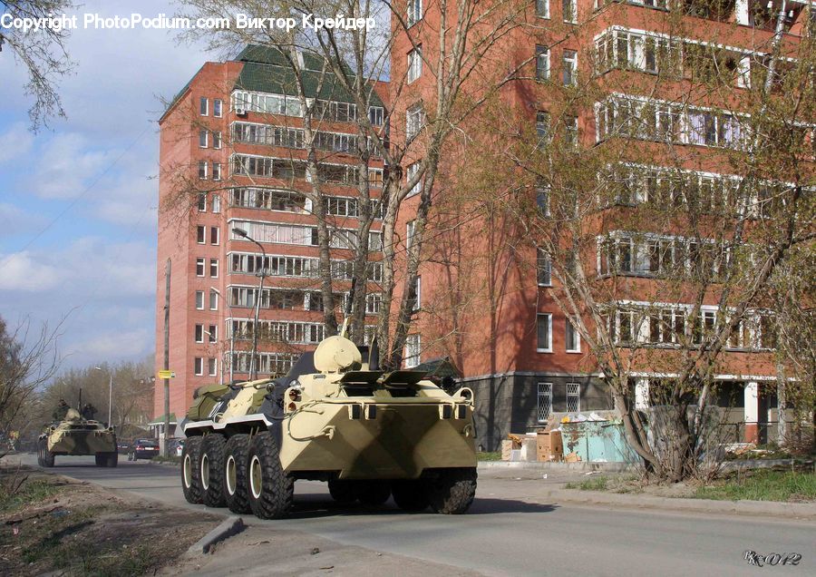 Army, Tank, Vehicle, Brick, Half Track, Apartment Building, Building