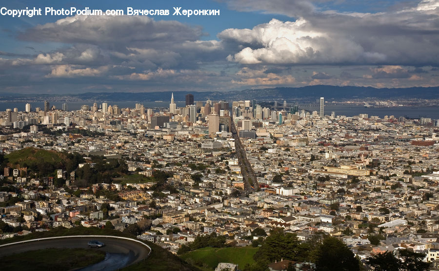 Aerial View, City, Downtown, Metropolis, Urban, Building, Cloud