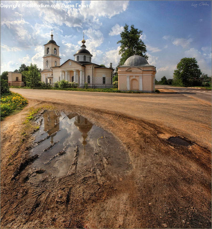 Puddle, Dirt Road, Gravel, Road, Architecture, Dome, Tomb
